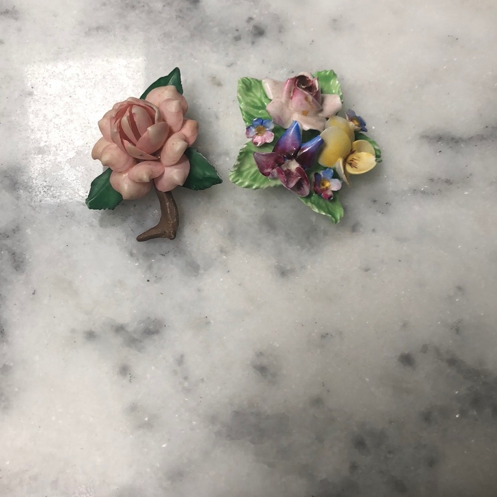 Vintage Porcelain Floral Brooches